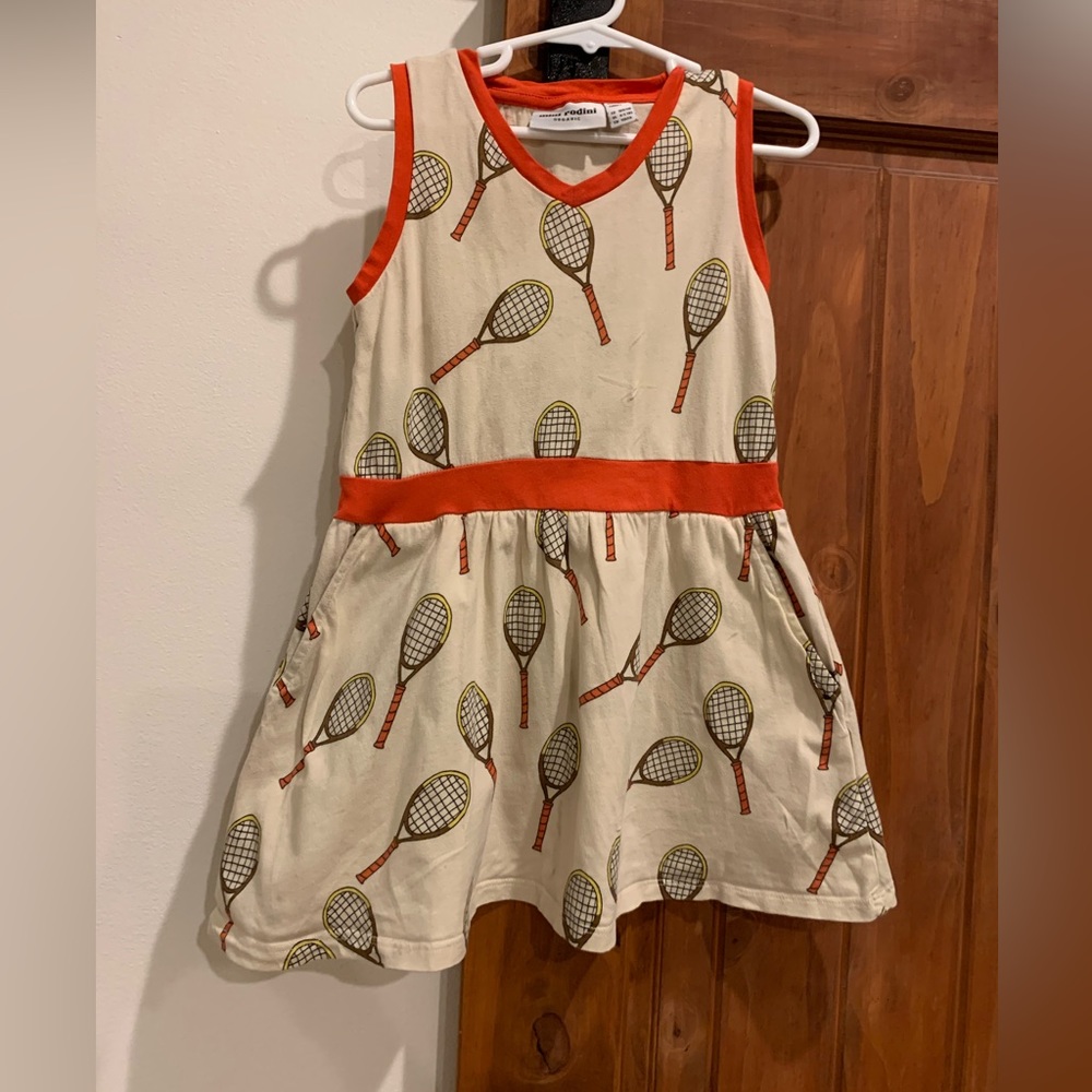 Mini Rodini Tennis Tank dress off white with red. Adorable retro style